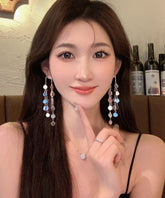 Original Silk Alloy Sequins Tassel Drop Earrings